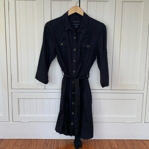 Banana Republic black crinkled cotton button front dress. Size 12.